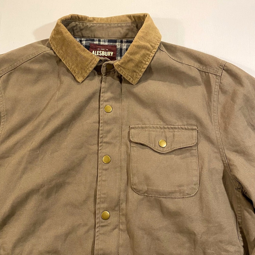 Alesbury Canvas Work Jacket Mens L Olive Plaid Navy Lined Arlo Corduroy Collar